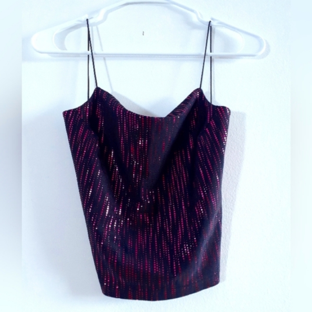 Shimmering strappy club top in pink/purple